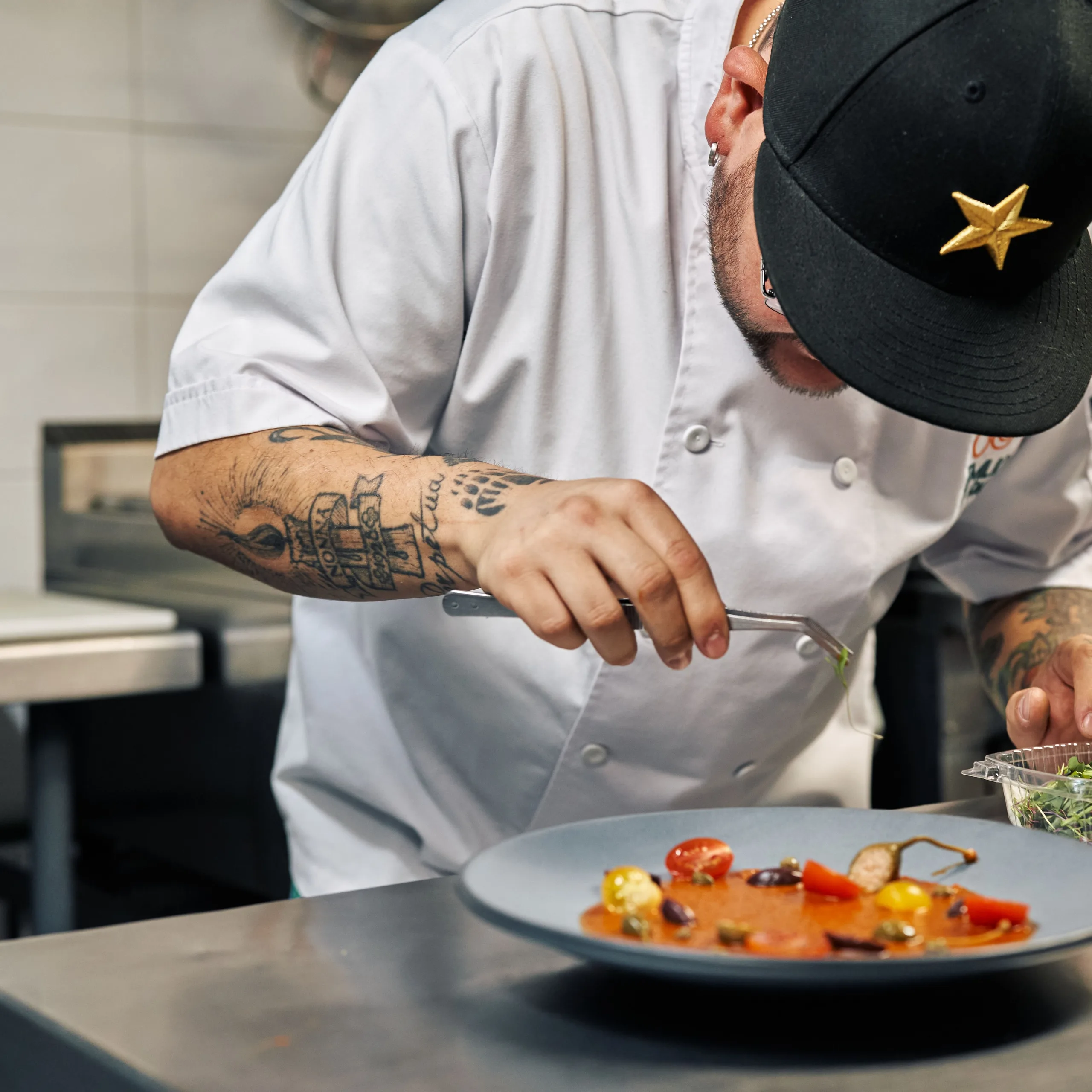 Chef plating a dish